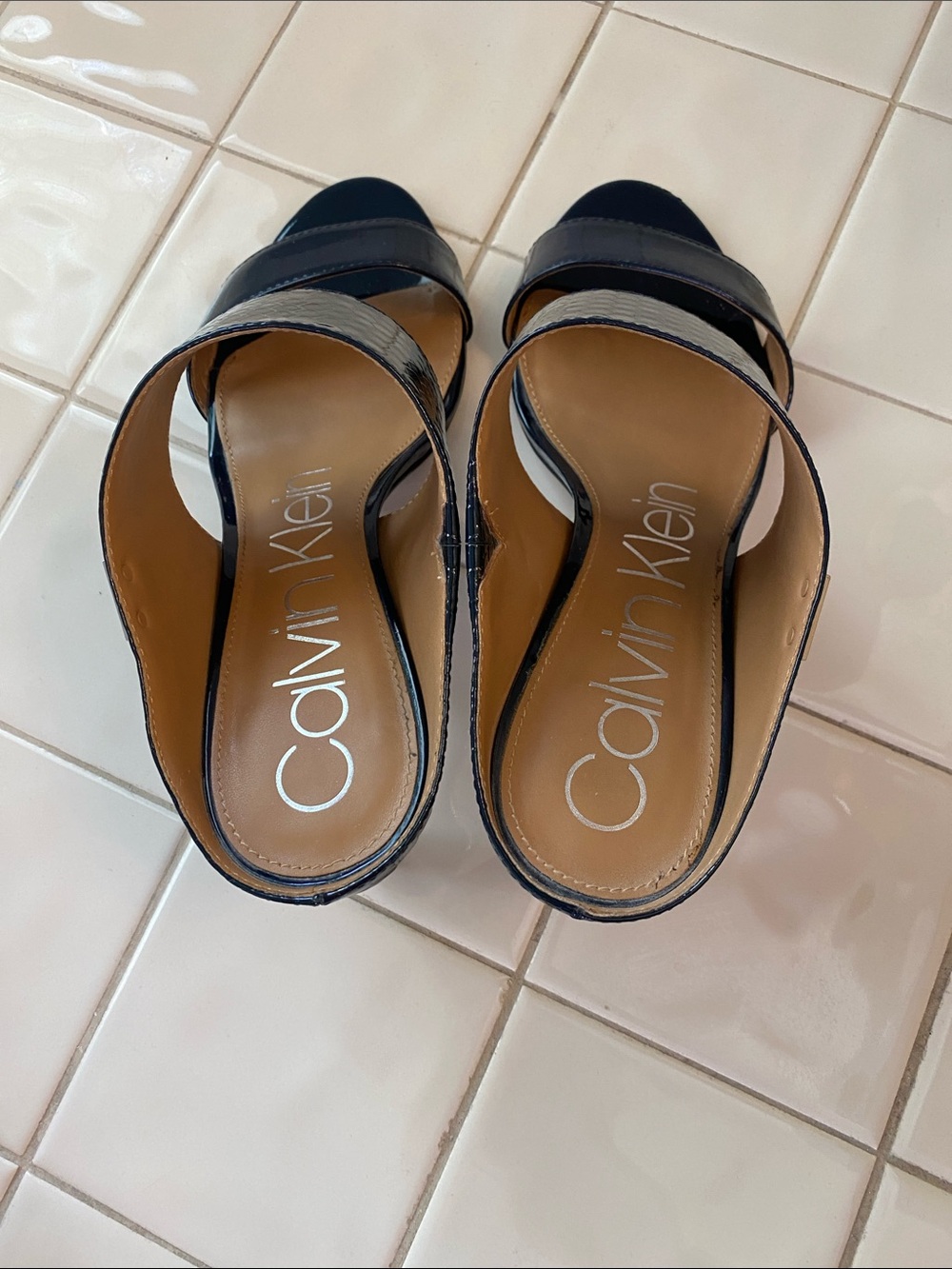 Calvin Klein Navy Blue Open-Toe Slingback Sandals